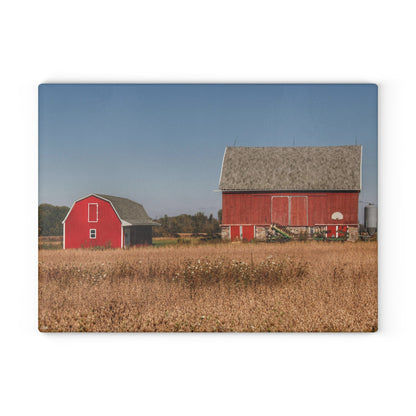 U R There Photography Brown City Wellman Line Road Reds Rustic Farmhouse Tempered-Glass Cutting Board