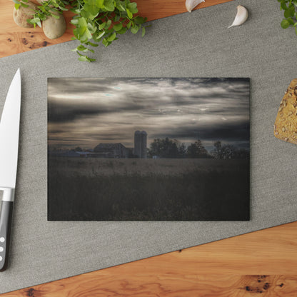 U R There Photography Across the Field on Brown City Road Rustic Farmhouse Tempered-Glass Cutting Board