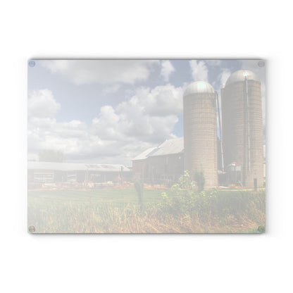 U R There Photography Millington Grey and Silos Rustic Farmhouse Tempered-Glass Cutting Board
