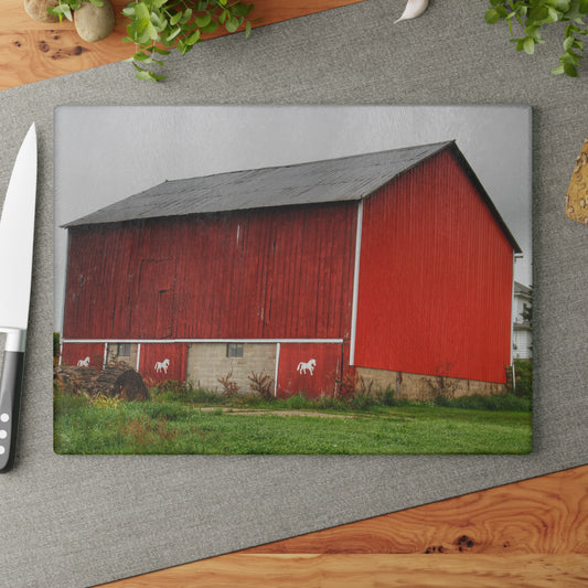 U R There Photography Brown Road Horse Barn II Rustic Farmhouse Tempered-Glass Cutting Board