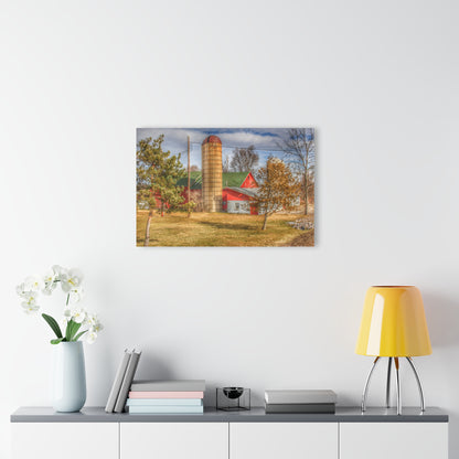 U R There Photography Newark Road Red and Silos II Rustic Farmhouse Acrylic Wall Print