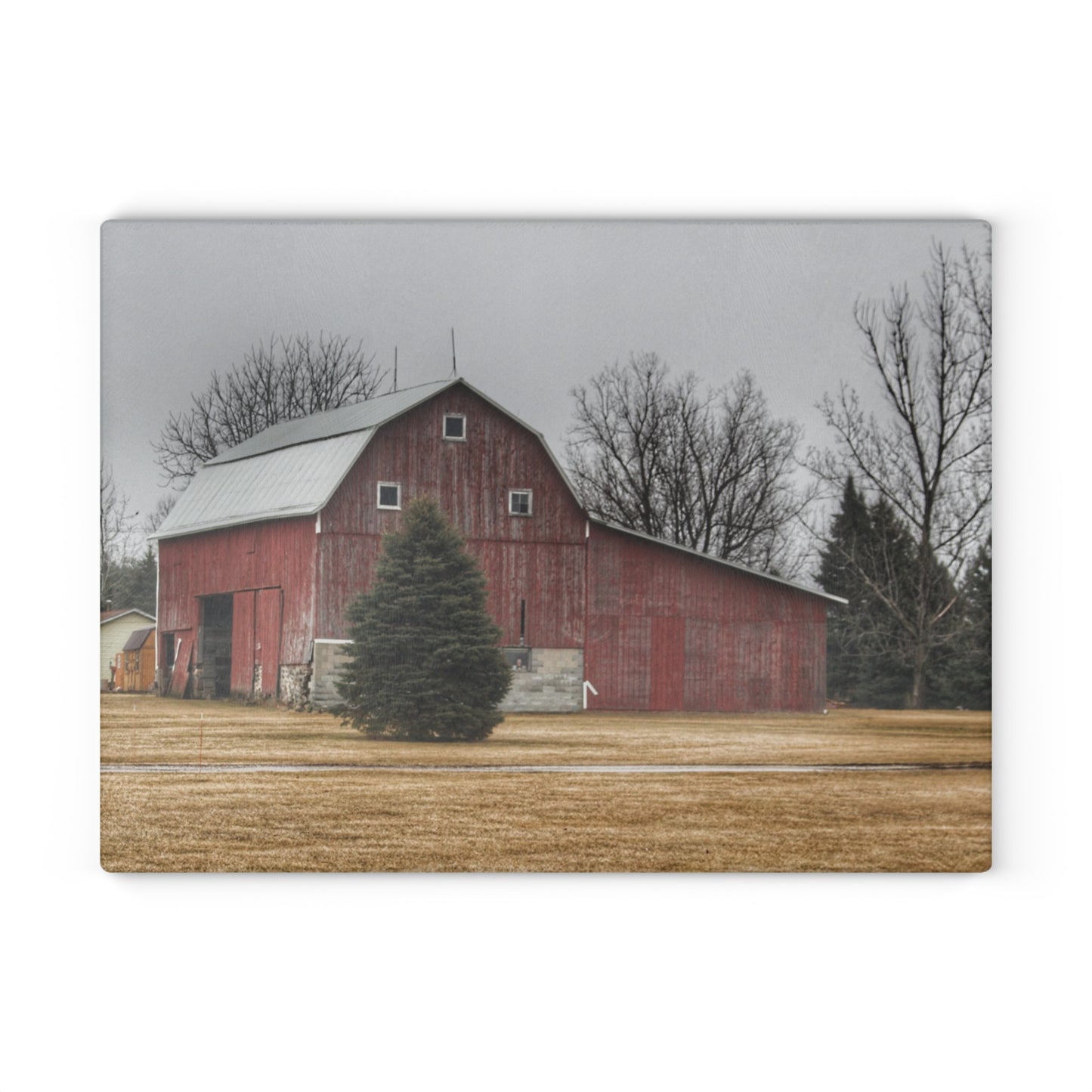 U R There Photography Daley Road Red I Rustic Farmhouse Tempered-Glass Cutting Board
