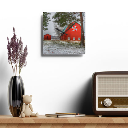 U R There Photography McKail Road Quilted Red Rustic Farmhouse Acrylic Analog Wall Clock
