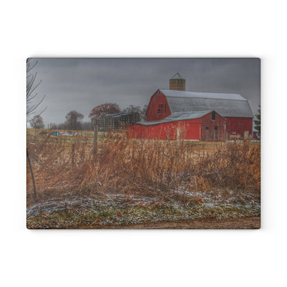 U R There Photography Hough Road Reds I Rustic Farmhouse Tempered-Glass Cutting Board