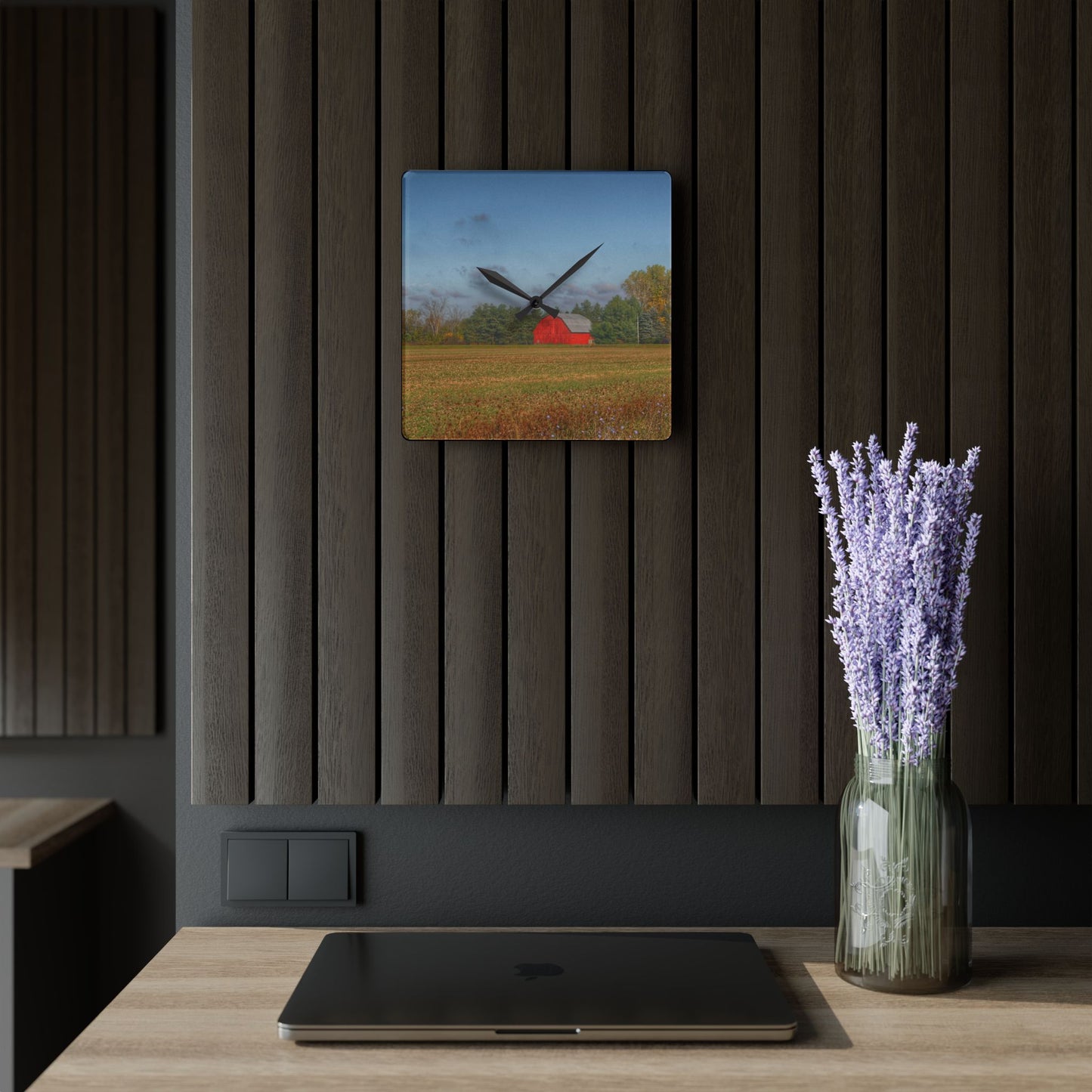 U R There Photography Fargo Road Little Red Rustic Farmhouse Acrylic Analog Wall Clock