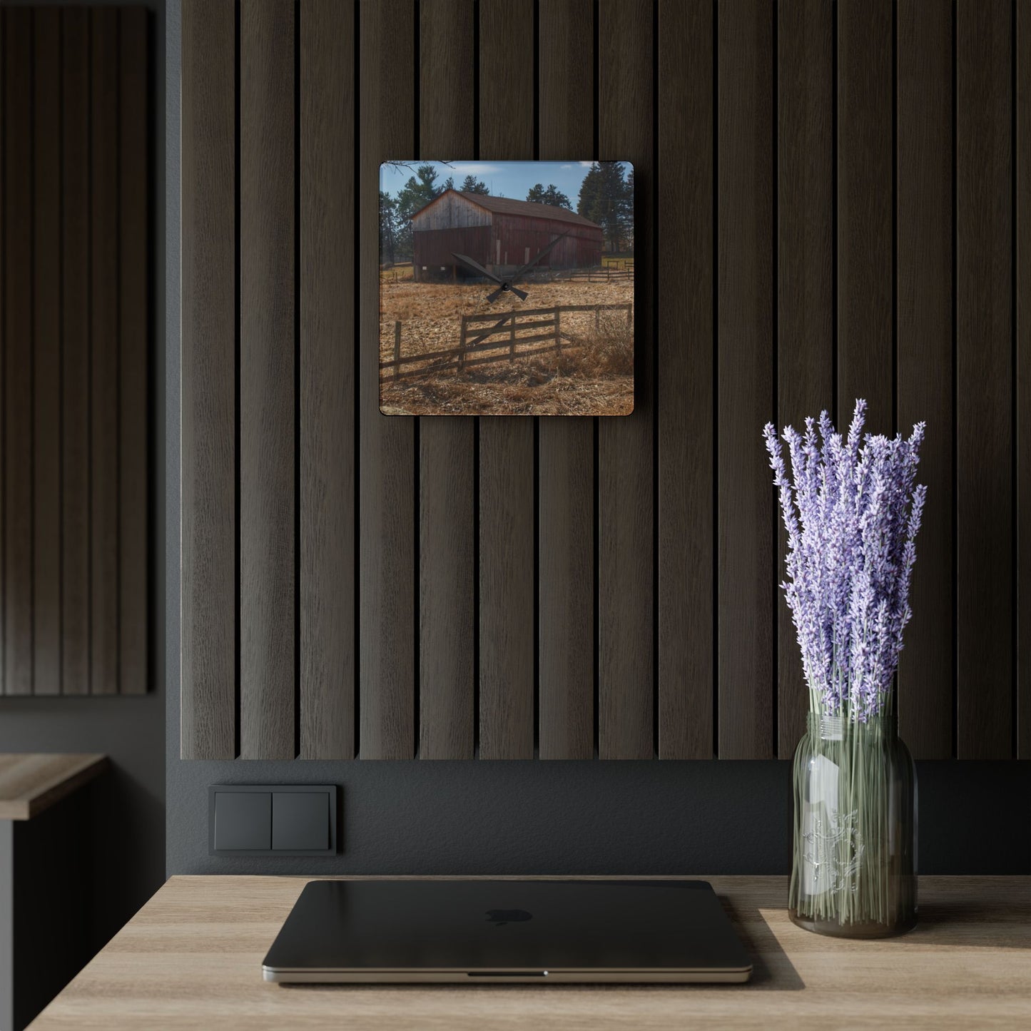 U R There Photography Hough Road Rural Red Rustic Farmhouse Acrylic Analog Wall Clock