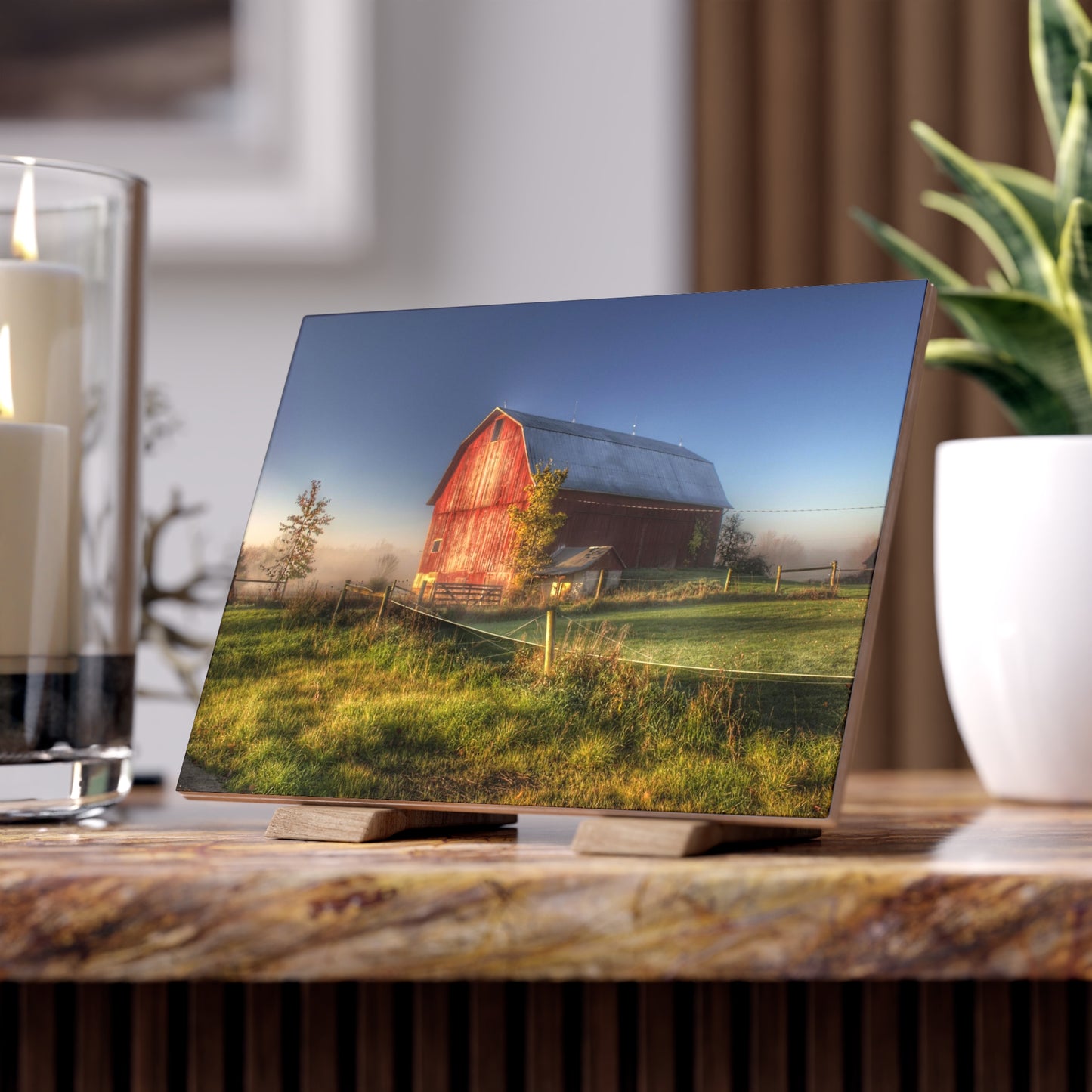 U R There Photography Columbiaville Red I Rustic Farmhouse Decorative Ceramic Tile