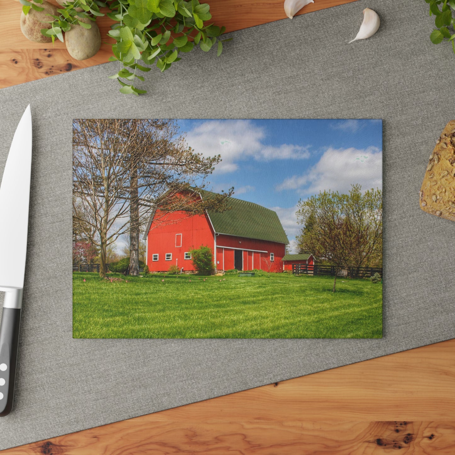 U R There Photography Barber Road Red Rustic Farmhouse Tempered-Glass Cutting Board