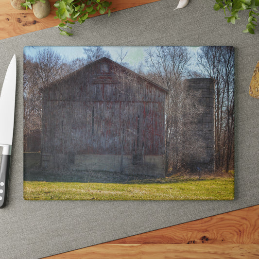 U R There Photography M-15 Red Rustic Farmhouse Tempered-Glass Cutting Board