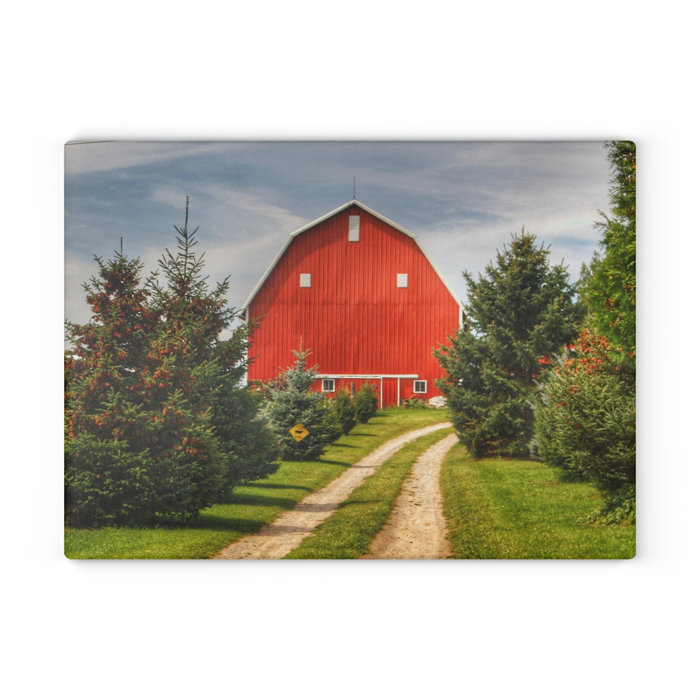 U R There Photography Brown City Road Pine Red Rustic Farmhouse Tempered-Glass Cutting Board