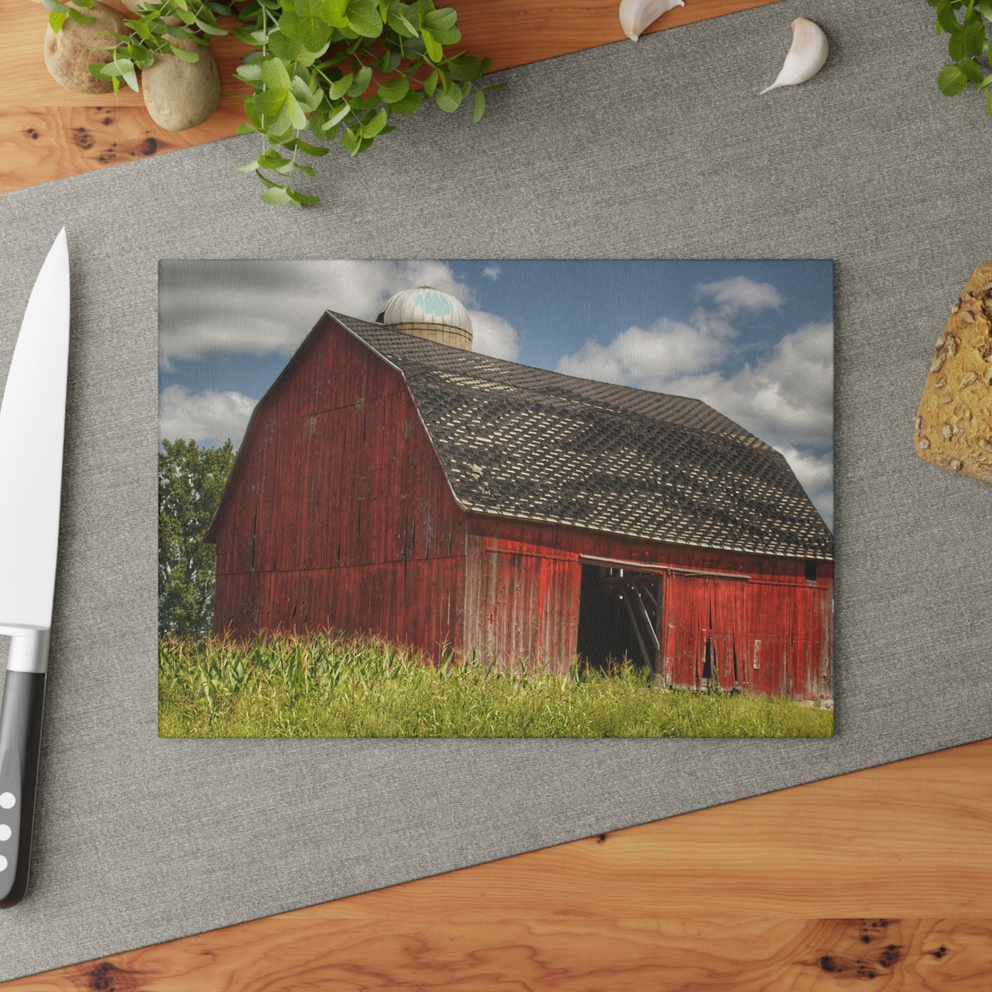 Barn Boutique Rustic Tempered-Glass Cutting Board| Hollenbeck Road Red I