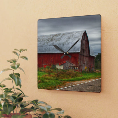 U R There Photography Valentine Road Red Saltbox Rustic Farmhouse Acrylic Analog Wall Clock