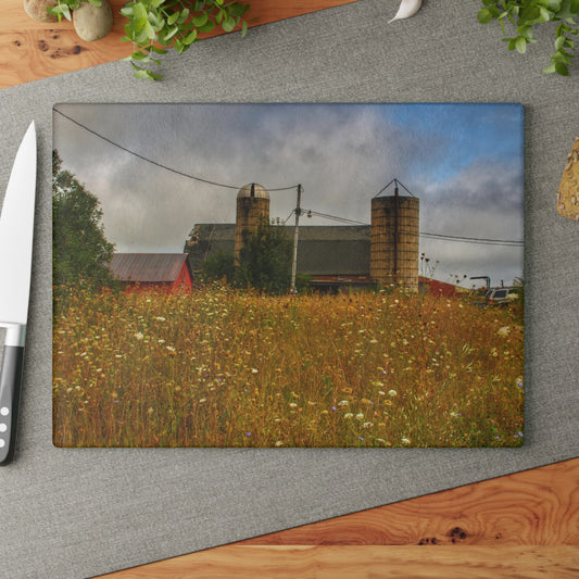 U R There Photography Brown Road Hidden Reds Rustic Farmhouse Tempered-Glass Cutting Board