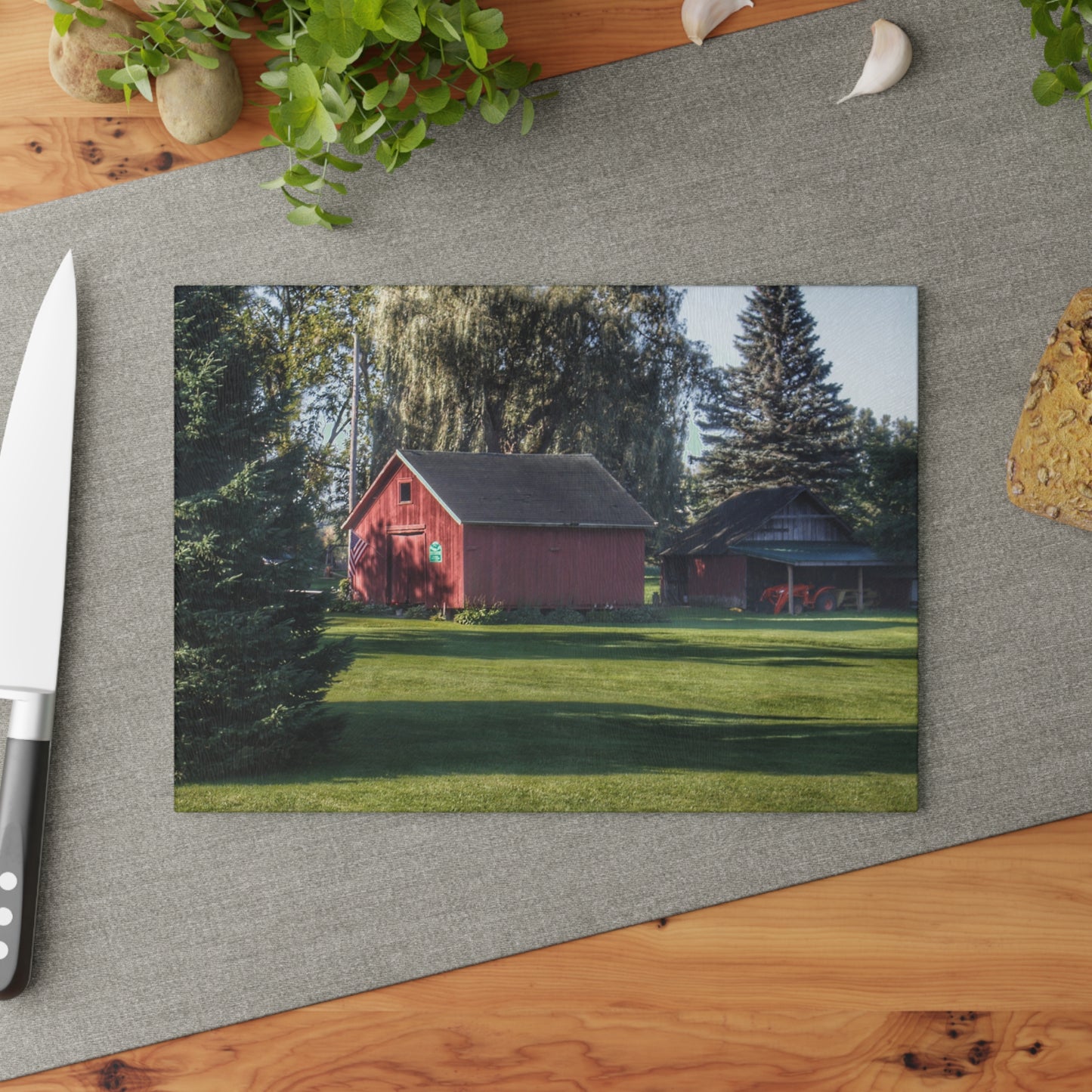 U R There Photography Rochester Road Mini-Reds Rustic Farmhouse Tempered-Glass Cutting Board