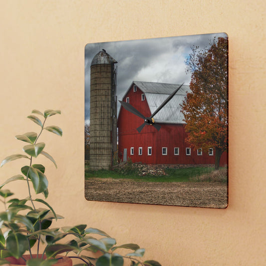 U R There Photography Brigham Road Red Rustic Farmhouse Acrylic Analog Wall Clock
