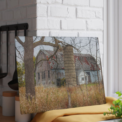 U R There Photography Hill Road Roadside Grey II Rustic Farmhouse Tempered-Glass Cutting Board
