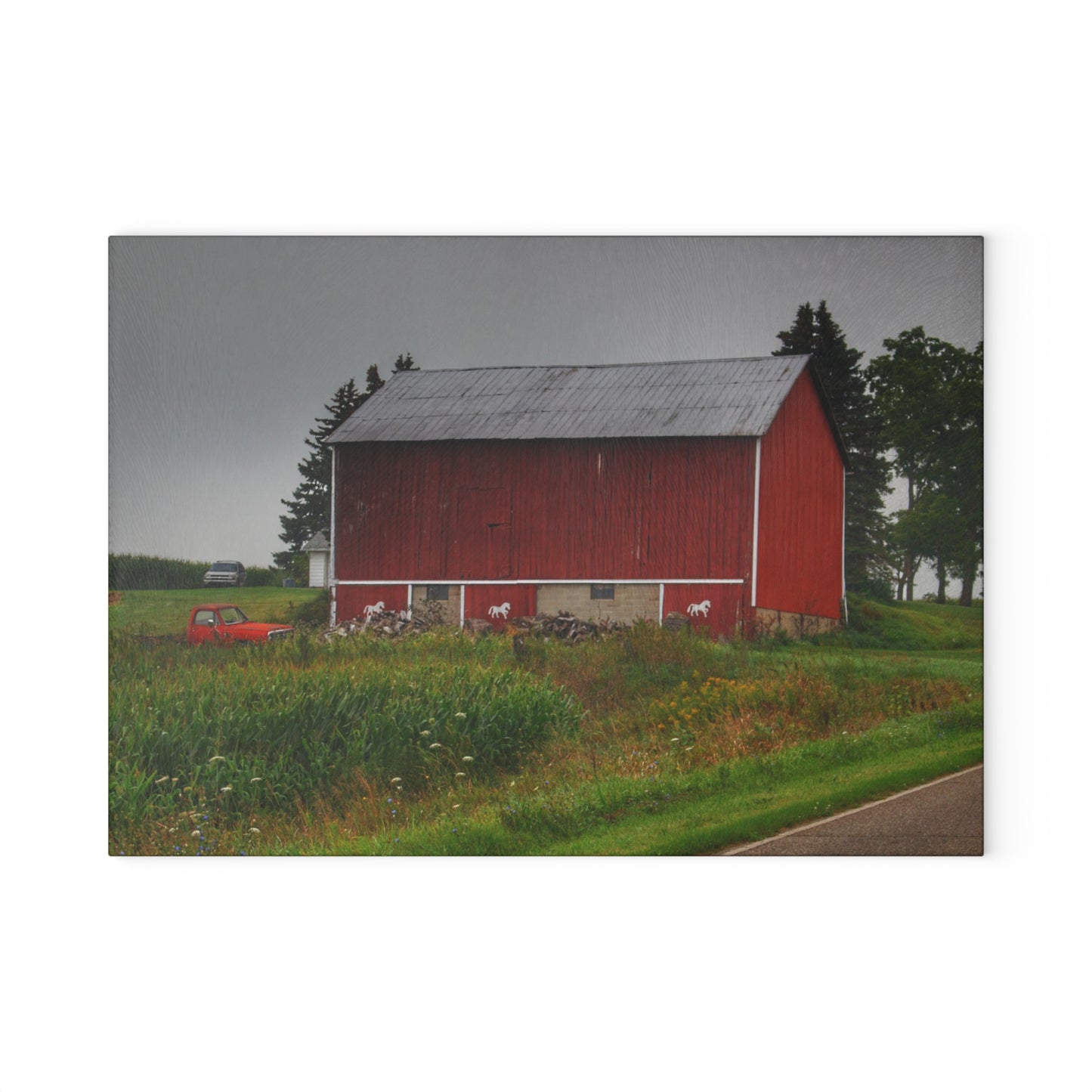 U R There Photography Brown Road Horse Barn I Rustic Farmhouse Tempered-Glass Cutting Board