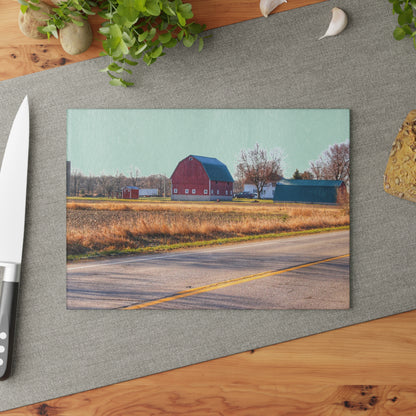 U R There Photography Baldwin Barn Brothers II Rustic Farmhouse Tempered-Glass Cutting Board