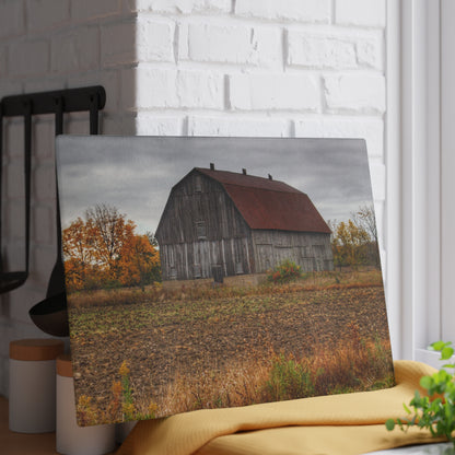U R There Photography Sheridan Line Road Rusted Grey I Rustic Farmhouse Tempered-Glass Cutting Board 8"x 11"