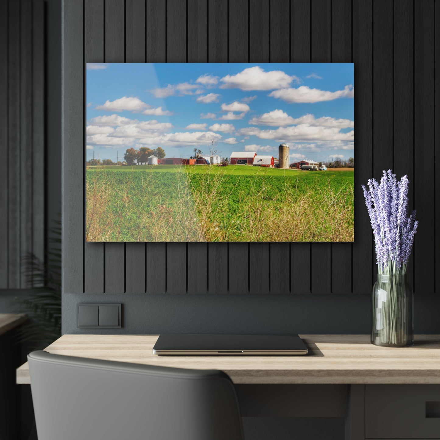 U R There Photography Pattison Road Farm Across the Field II Rustic Farmhouse Acrylic Wall Print