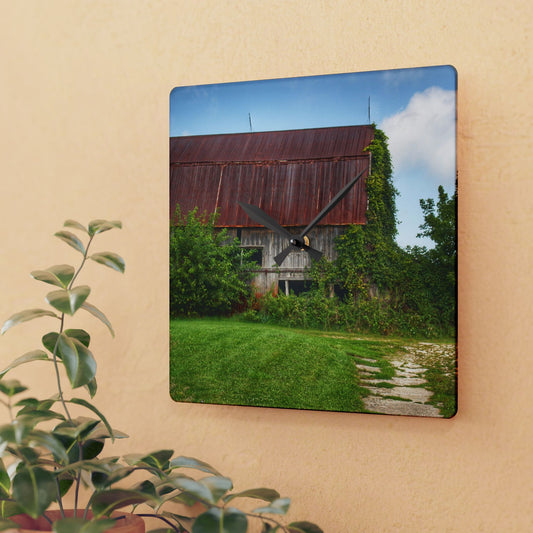 U R There Photography Grey Road Rusted I Rustic Farmhouse Acrylic Analog Wall Clock