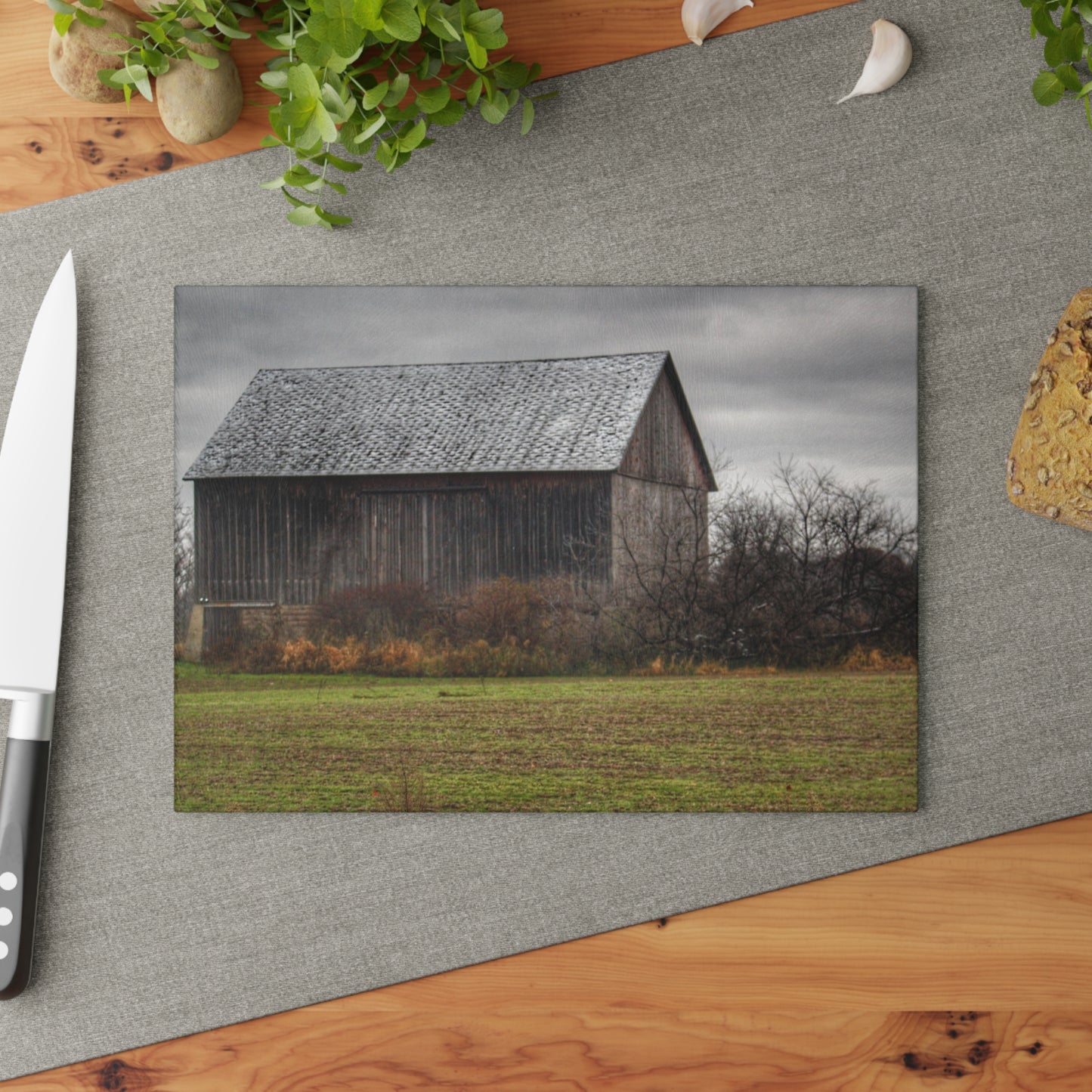 U R There Photography Brown City Road Grey Rustic Farmhouse Tempered-Glass Cutting Board