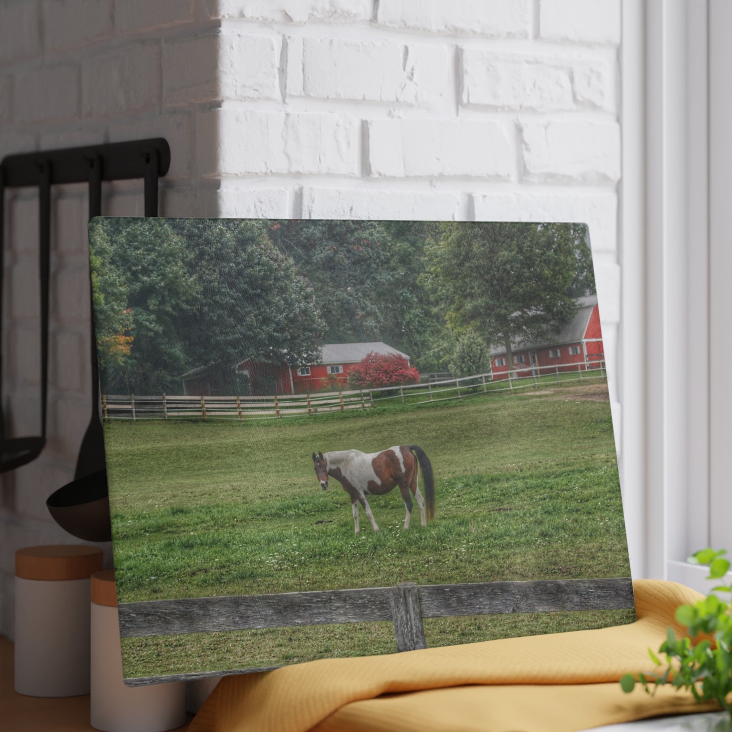 U R There Photography Painted Pony in Pasture Rustic Farmhouse Tempered-Glass Cutting Board