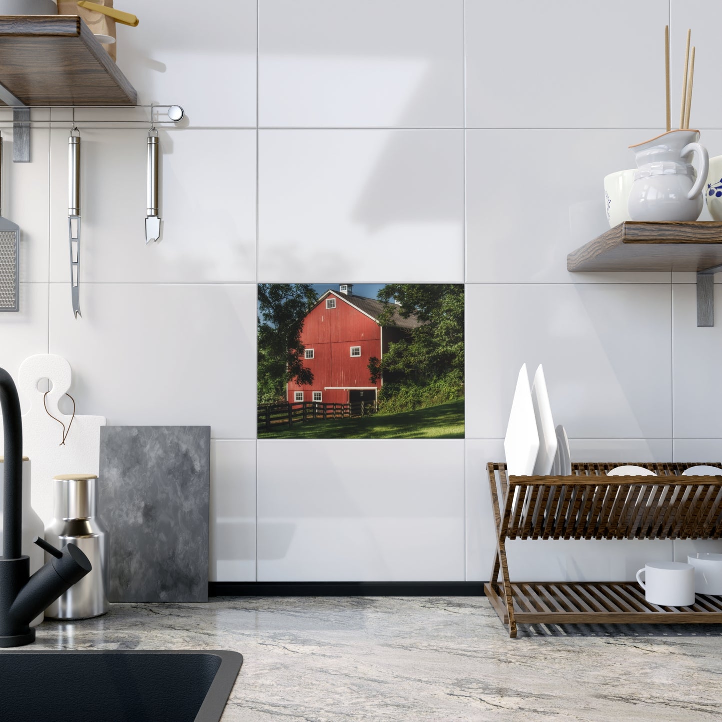 U R There Photography Oxford Red Rustic Farmhouse Decorative Ceramic Tile