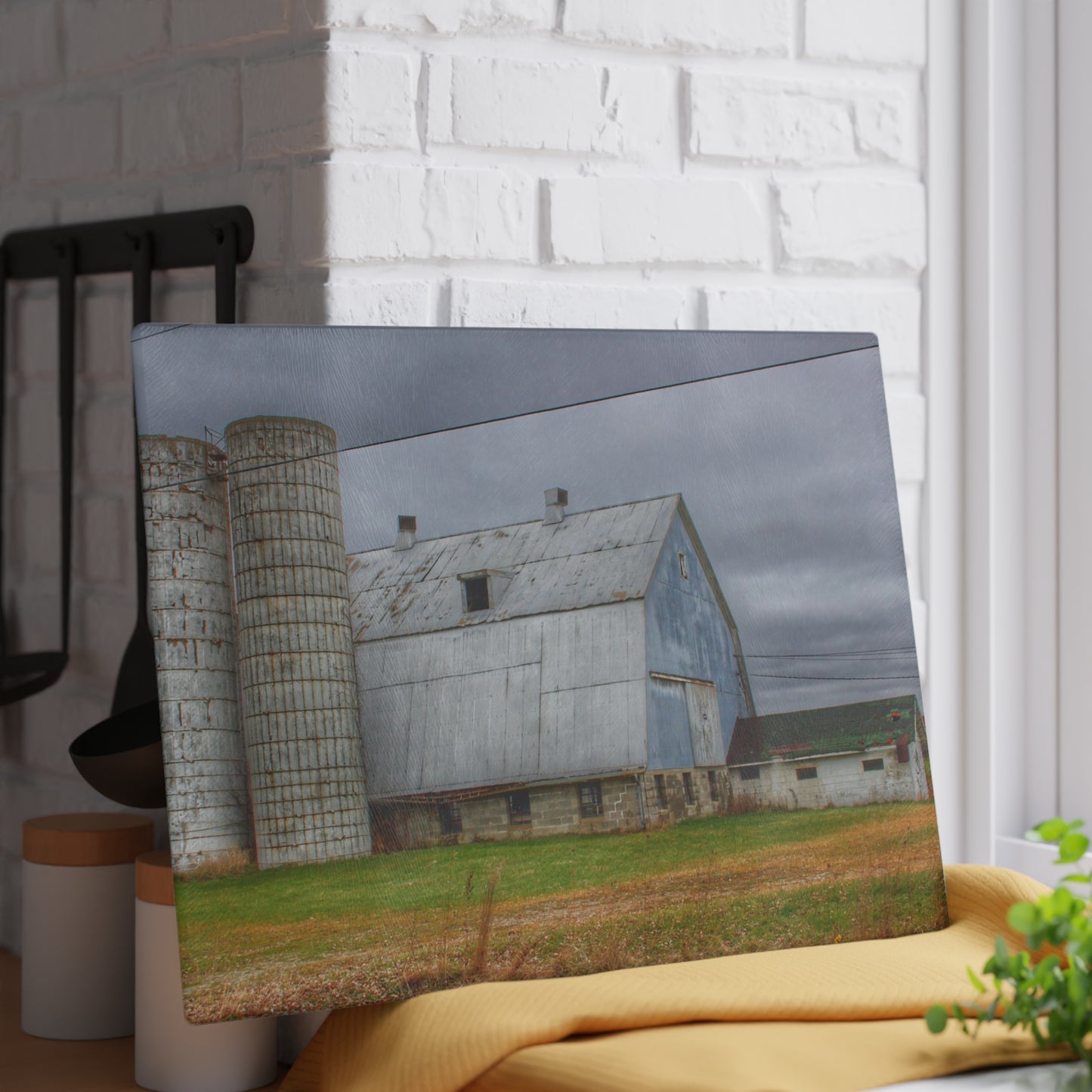 U R There Photography Daley Road Grey I Rustic Farmhouse Tempered-Glass Cutting Board