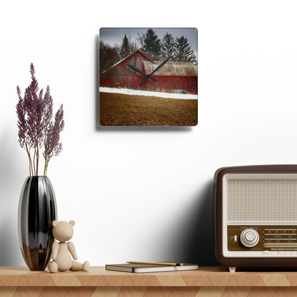 U R There Photography Blacks Corners Road Red Rustic Farmhouse Acrylic Analog Wall Clock