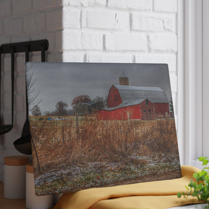 U R There Photography Hough Road Reds I Rustic Farmhouse Tempered-Glass Cutting Board