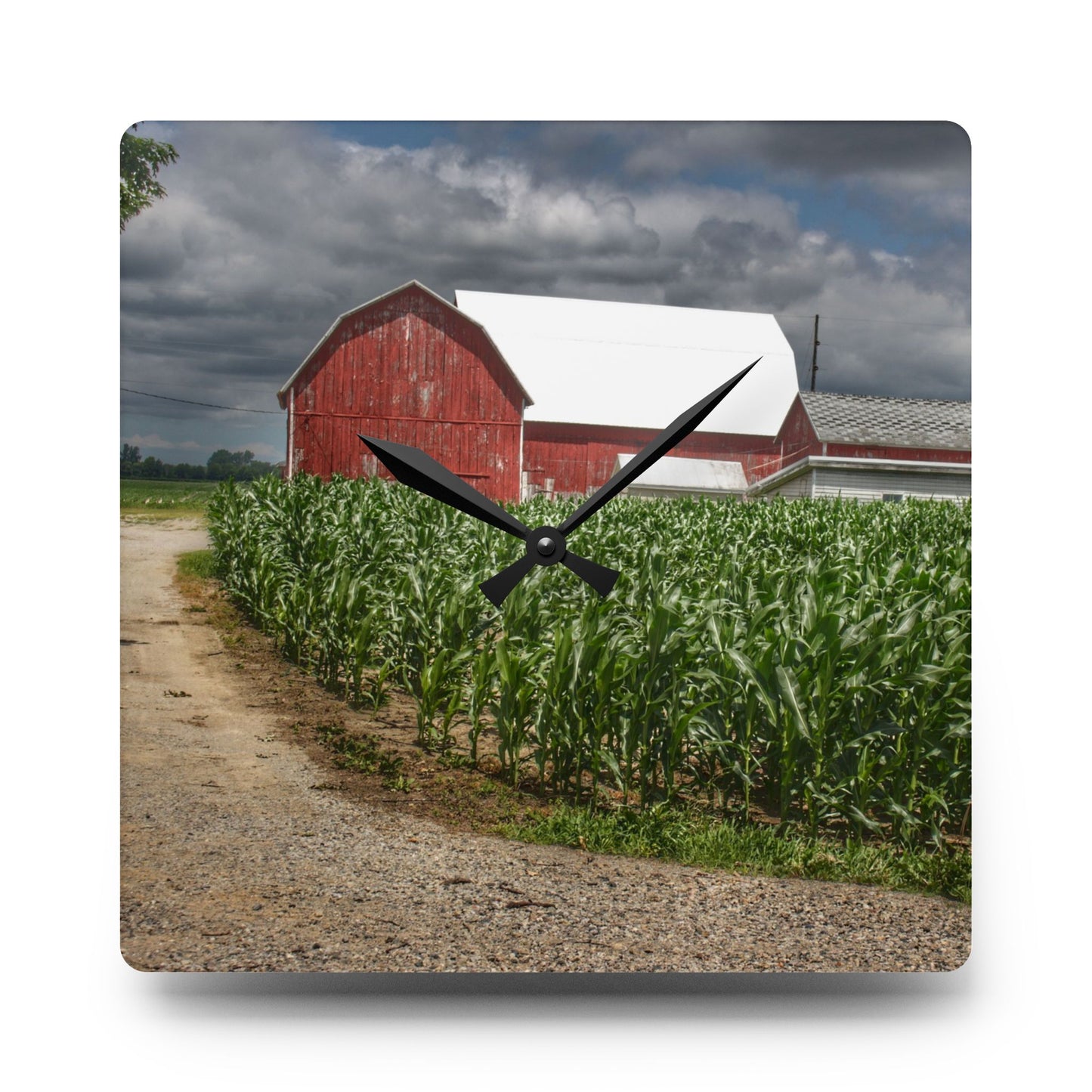 U R There Photography Millington Road Reds Rustic Farmhouse Acrylic Analog Wall Clock