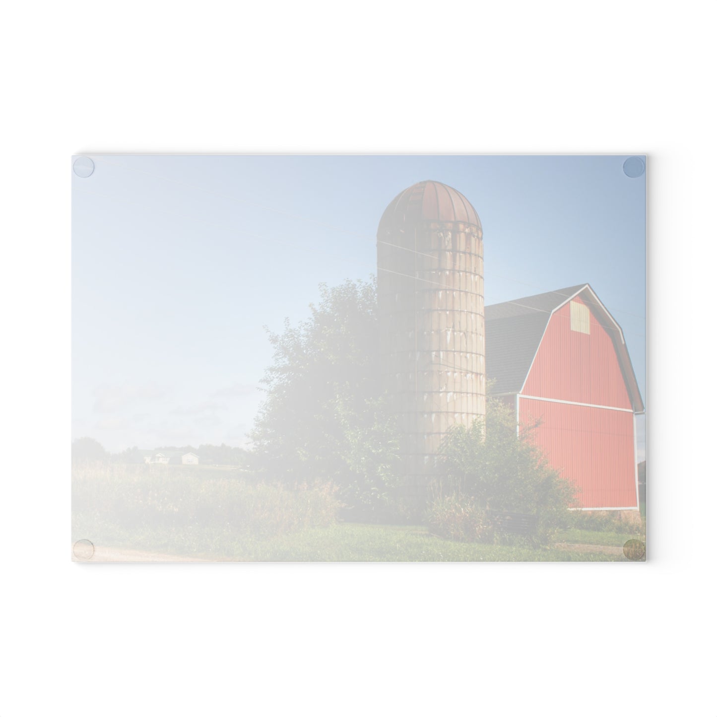 U R There Photography August Red and Silo Rustic Farmhouse Tempered-Glass Cutting Board