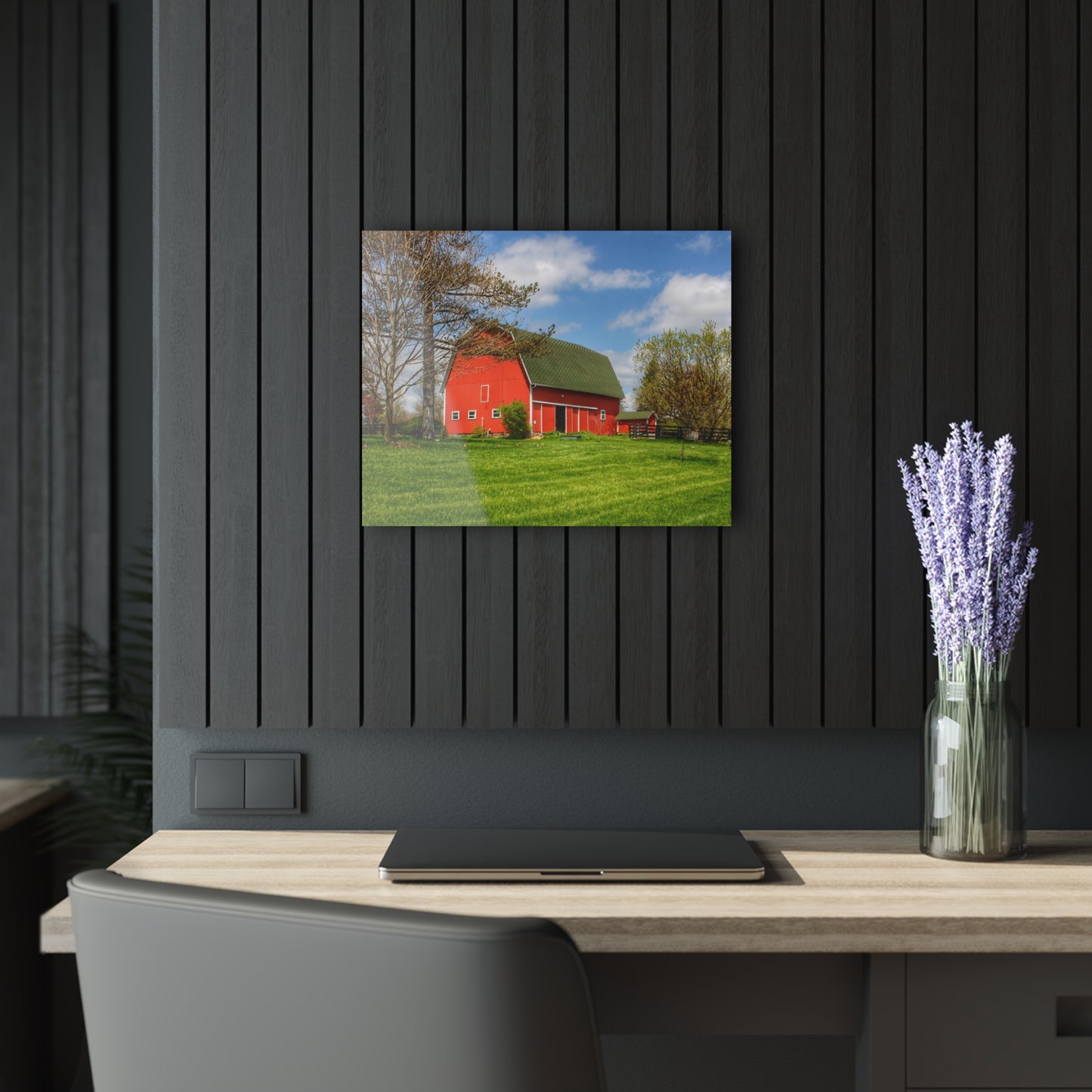 U R There Photography Barber Road Red Rustic Farmhouse Acrylic Wall Print