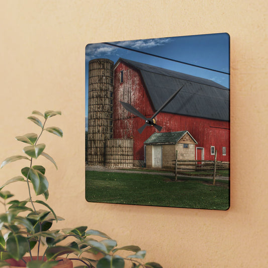 U R There Photography Brown City Lincoln Street Red Rustic Farmhouse Acrylic Analog Wall Clock