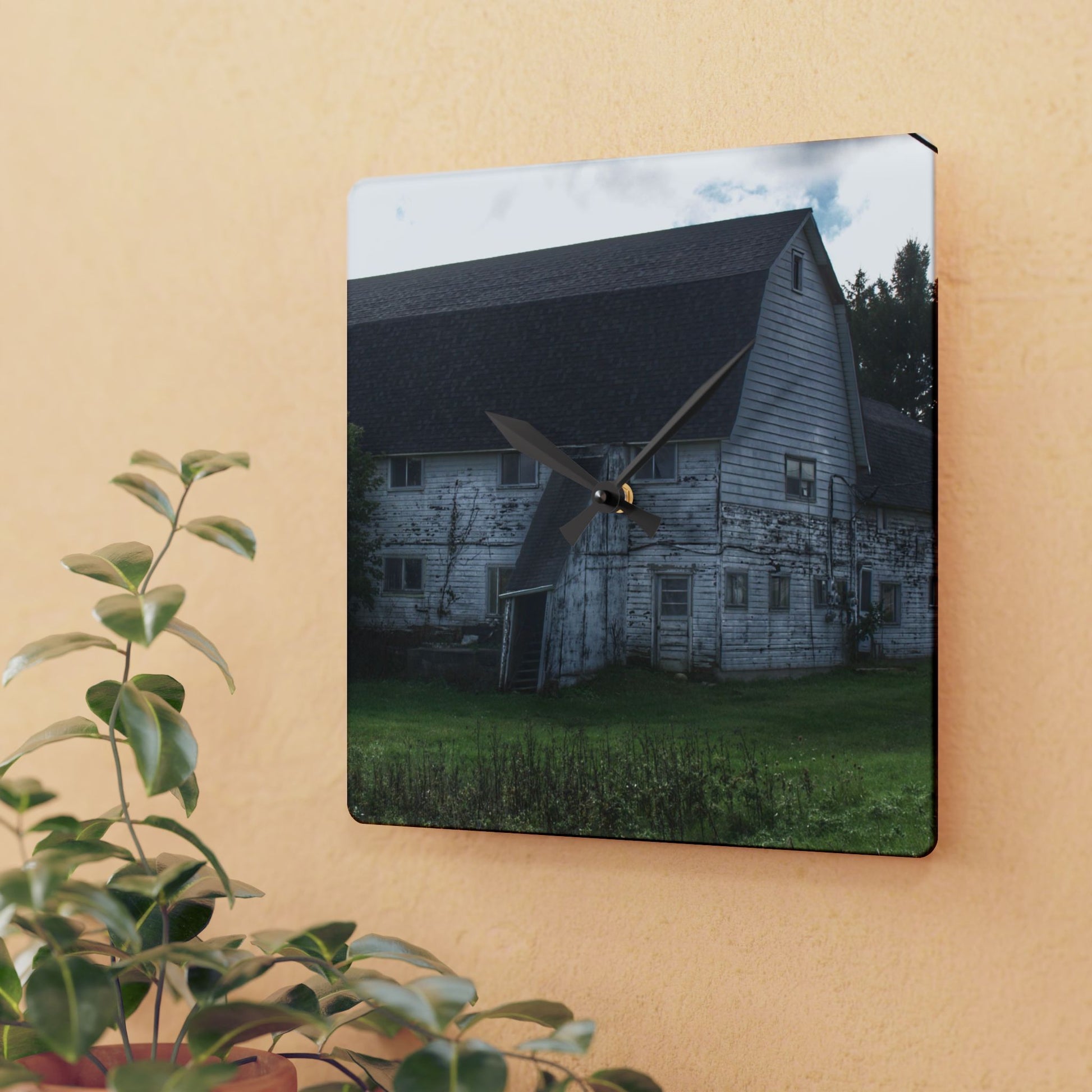 U R There Photography Metamora M-24 White Rustic Farmhouse Acrylic Analog Wall Clock 10.75'' × 10.75'' (Square)