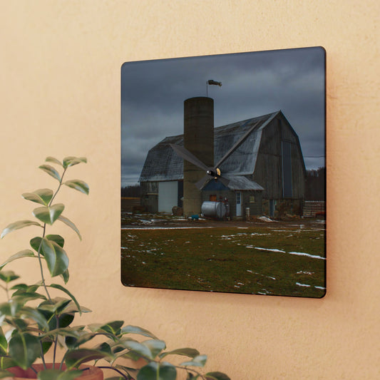 U R There Photography Chapman Road Grey II Rustic Farmhouse Acrylic Analog Wall Clock