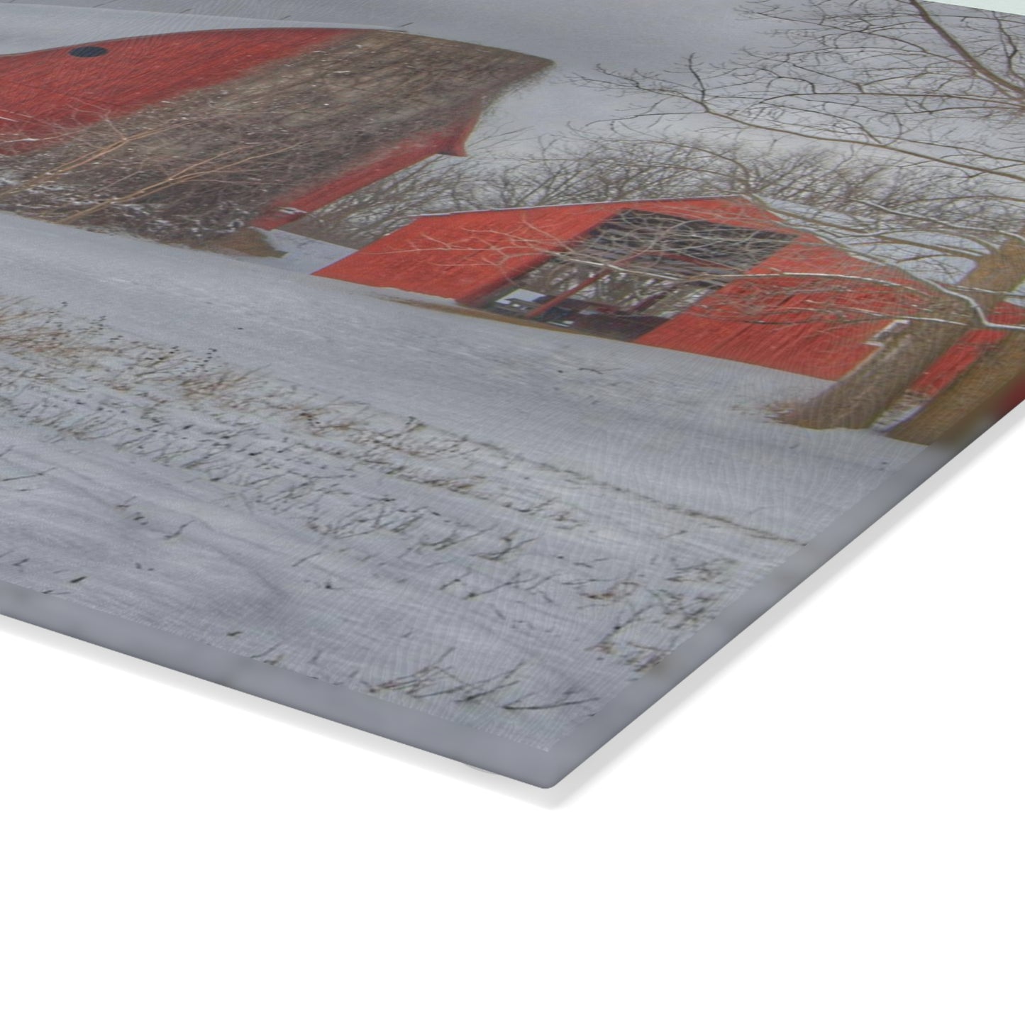 U R There Photography Catlin Reds in Winter II Rustic Farmhouse Tempered-Glass Cutting Board