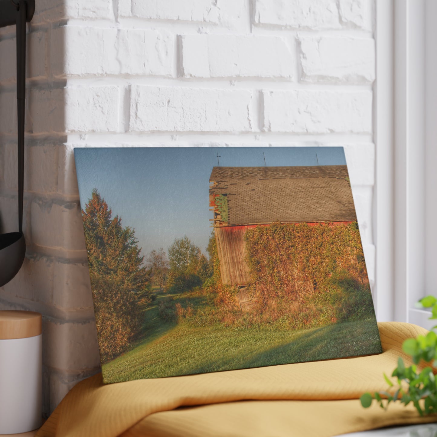 U R There Photography Bearanger Road Red Rustic Farmhouse Tempered-Glass Cutting Board