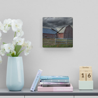 U R There Photography Sandusky Horse Barn Against Fall Skies Rustic Farmhouse Acrylic Analog Wall Clock