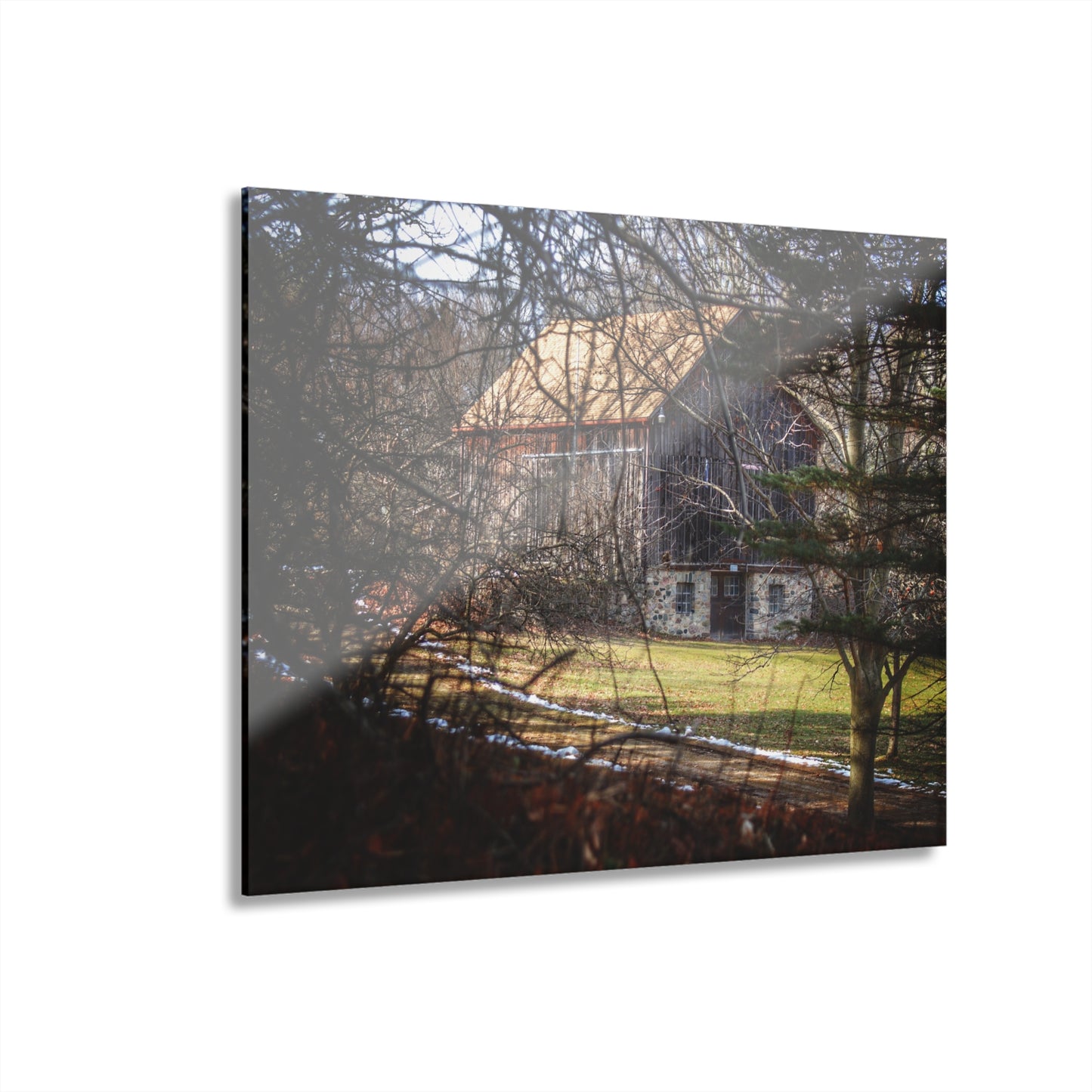 U R There Photography Newark Road Hidden Fieldstone Grey Rustic Farmhouse Acrylic Wall Print
