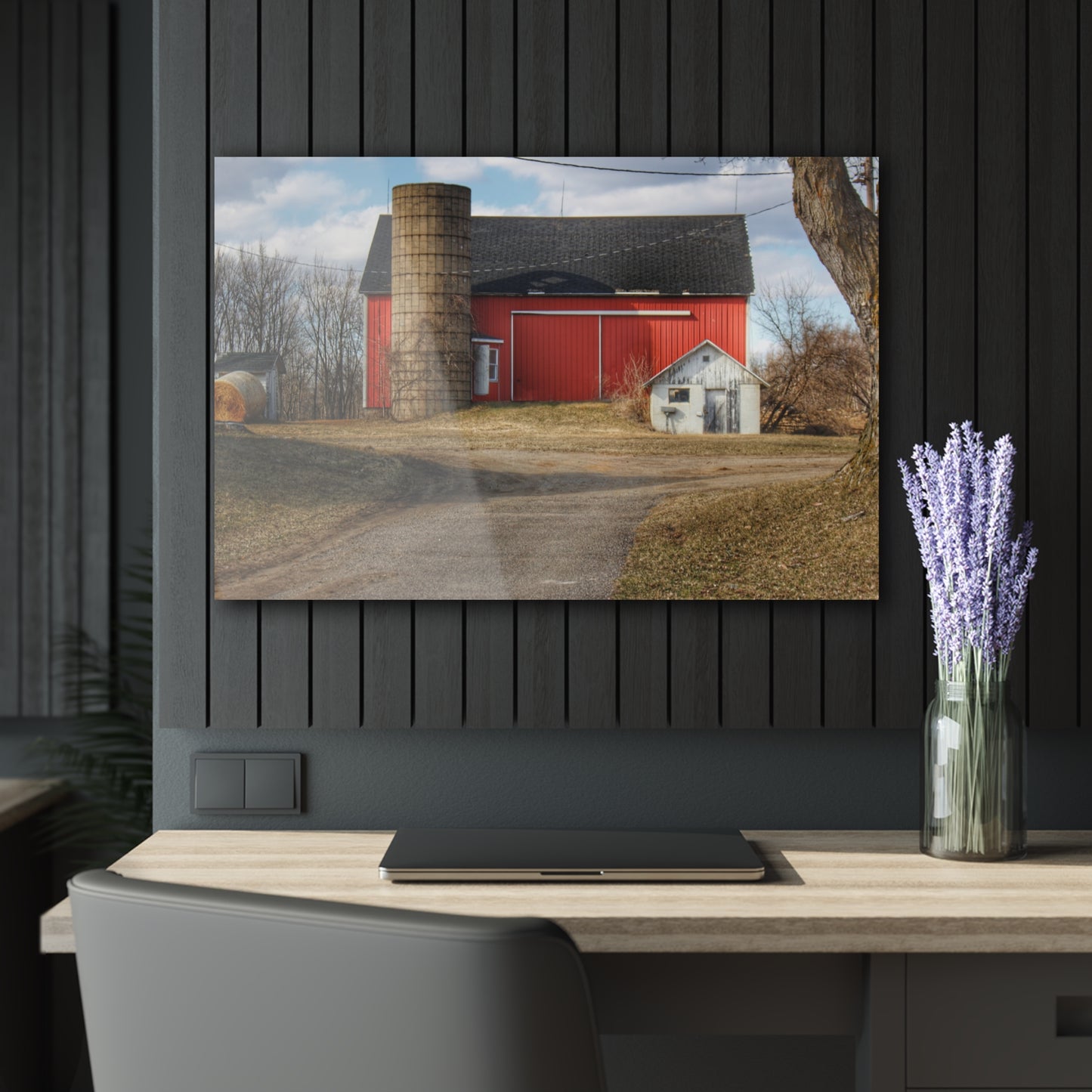 U R There Photography Mayville Road Red and Silo Rustic Farmhouse Acrylic Wall Print