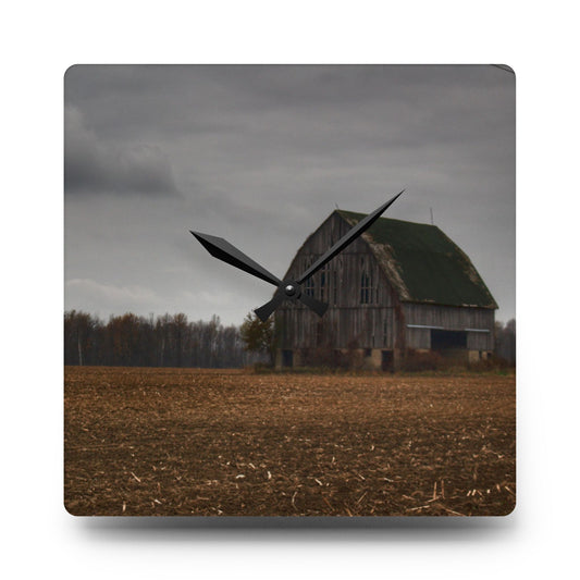 Stone Road Old Grey I Rustic Farmhouse Acrylic Analog Wall Clock 10.75'' × 10.75'' (Square)