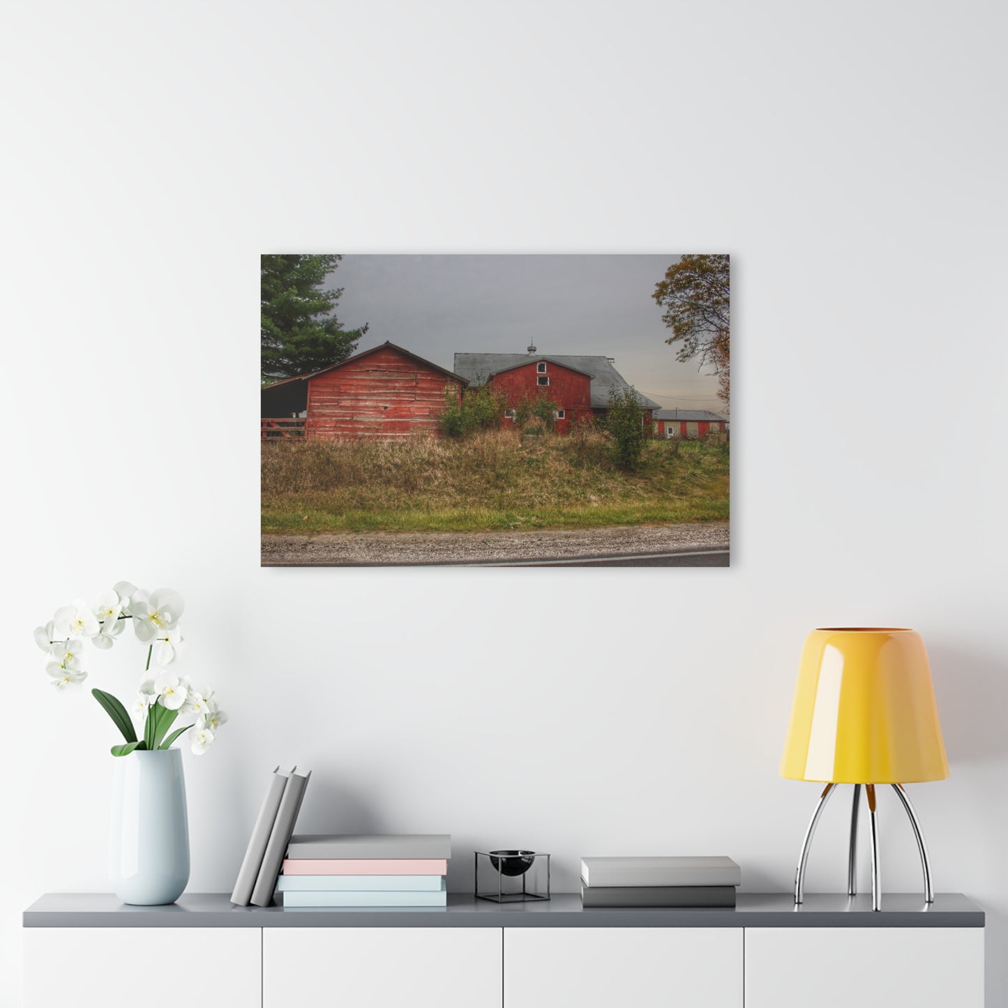 U R There Photography Goodrich Baldwin Road Reds I Rustic Farmhouse Acrylic Wall Print