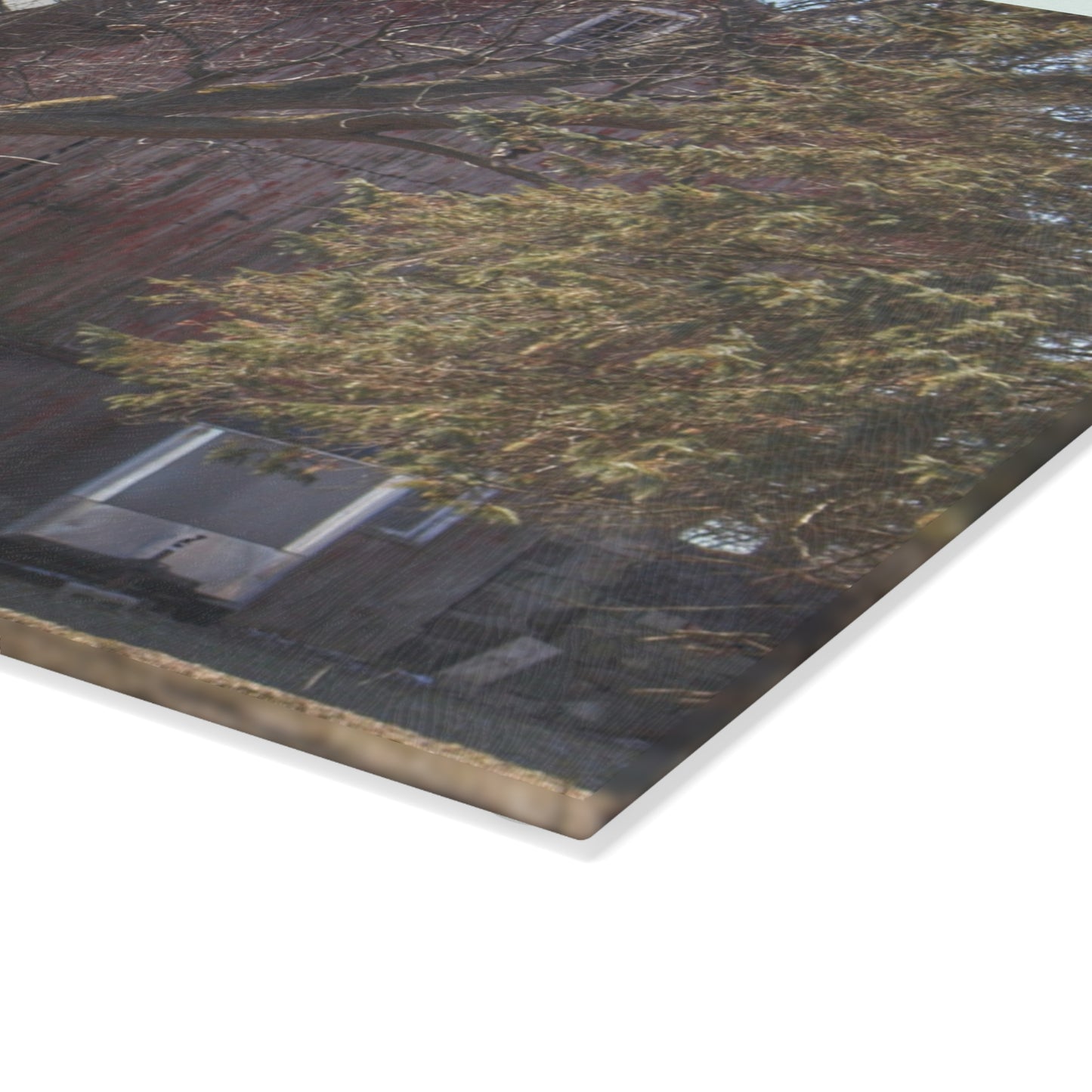 U R There Photography Lakeville Road Hidden Red Rustic Farmhouse Tempered-Glass Cutting Board
