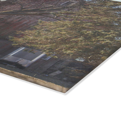 U R There Photography Lakeville Road Hidden Red Rustic Farmhouse Tempered-Glass Cutting Board