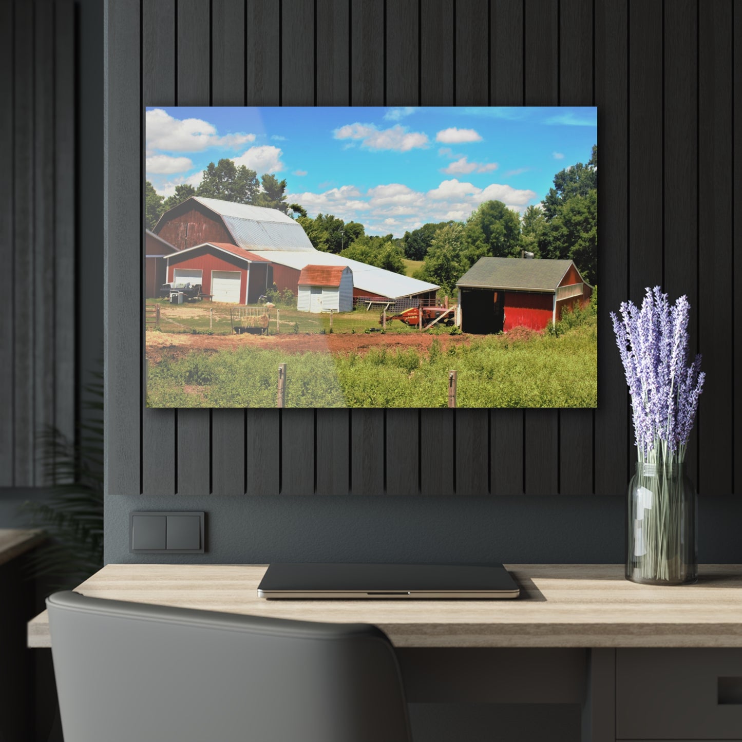 U R There Photography McKeen Lake Road Reds II Rustic Farmhouse Acrylic Wall Print