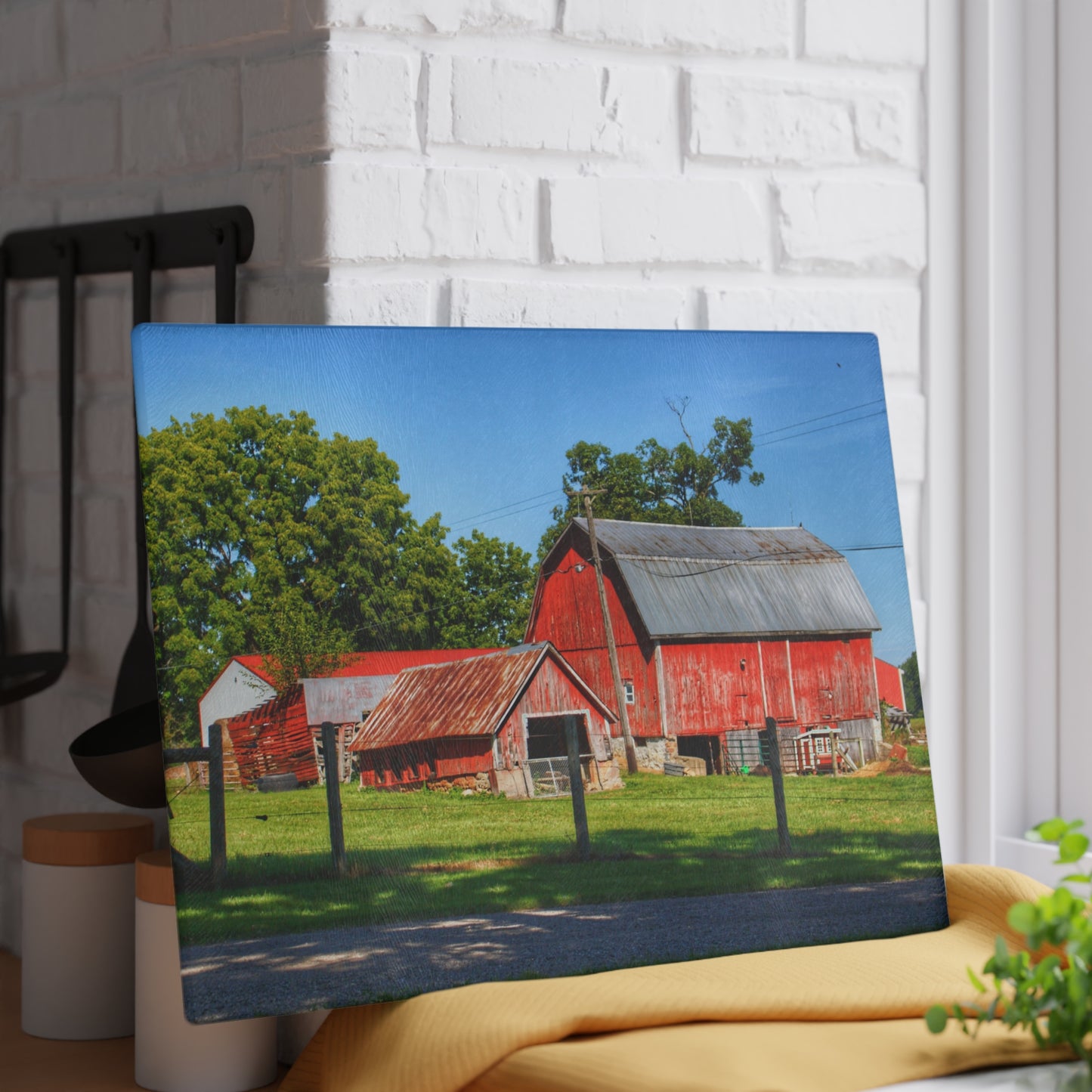 U R There Photography Frances Road Reds I Rustic Farmhouse Tempered-Glass Cutting Board