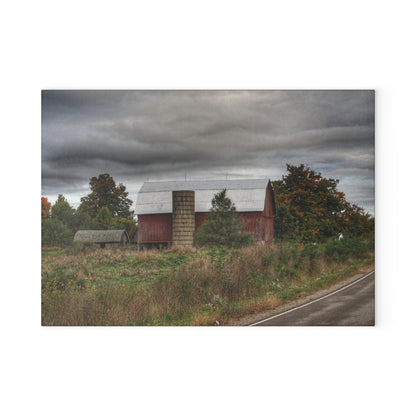 U R There Photography Columbiaville Red in Fall I Rustic Farmhouse Tempered-Glass Cutting Board