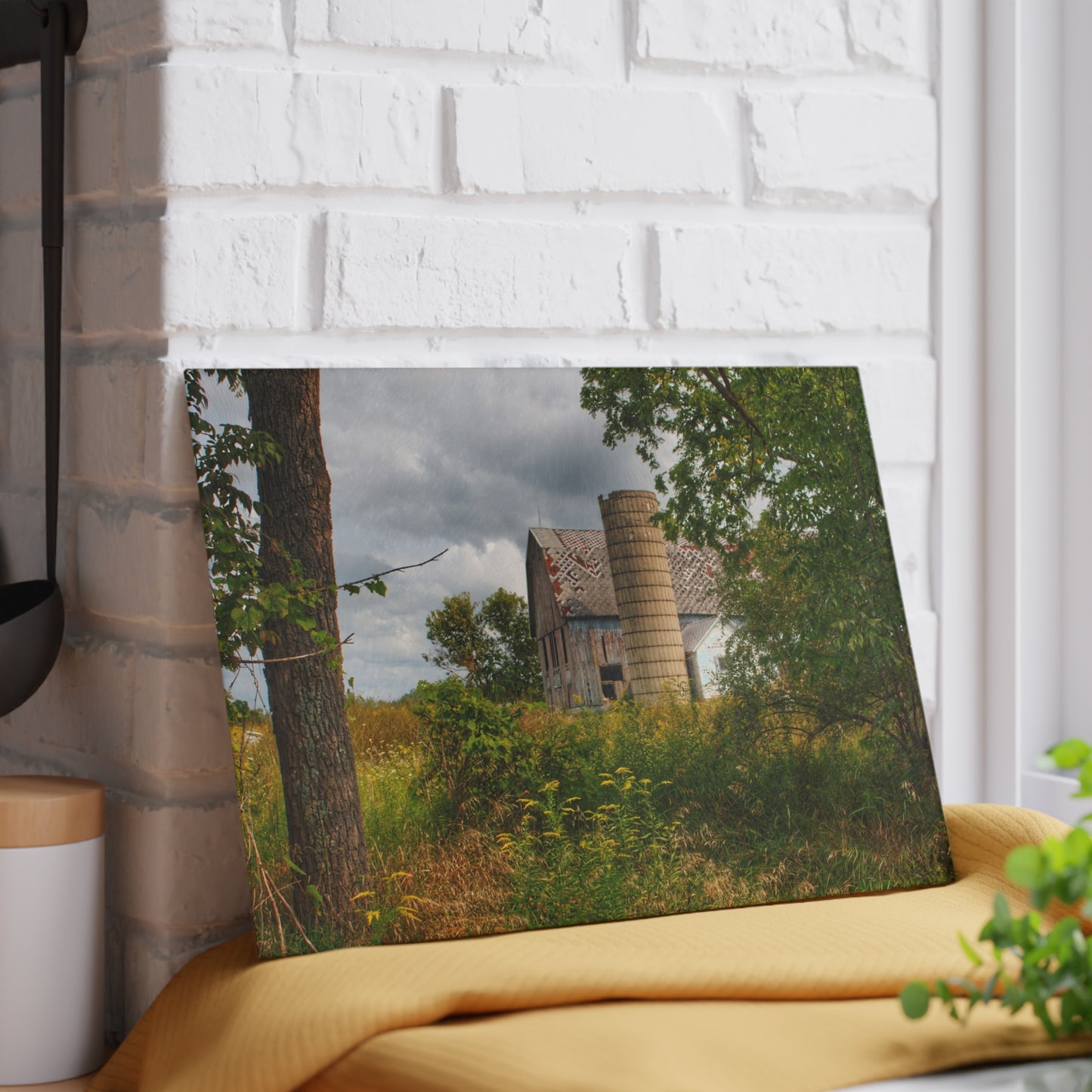 U R There Photography Hill Road Roadside Grey III Rustic Farmhouse Tempered-Glass Cutting Board